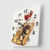 Horloge Carrée deux verres à vin et des fruits (Angle)