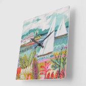 Horloge Carrée Deux voiliers (Angle)