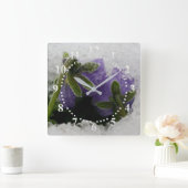 Horloge Carrée Deux volets violets (Maison)