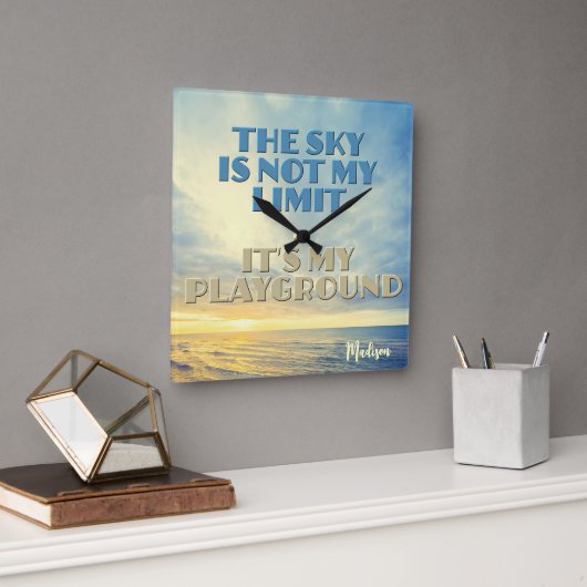 Horloge Carrée Devis Sky de nom personnalisé (Bureau)