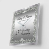 Horloge Carrée Diamants élégants 25e anniversaire de Mariage (Angle)