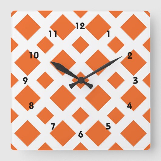 Horloge Carrée Diamants orange sur blanc (Recto)