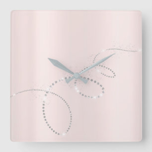 Horloge Carrée Diamants roses argentés gris d'infini de cristaux