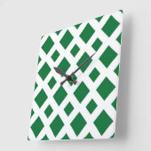 Horloge Carrée Diamants verts sur blanc (Angle)