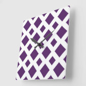 Horloge Carrée Diamants violets sur blanc (Angle)