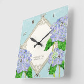 Horloge Carrée Diamond Swirl Blue Hydrangea (Angle)