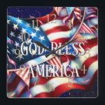 Horloge Carrée Dieu Béni Amérique Patriotique USA Drapeau Bunting<br><div class="desc">Gold Bless America Patriotic USA Drapeau Buncher Hard Pastel</div>