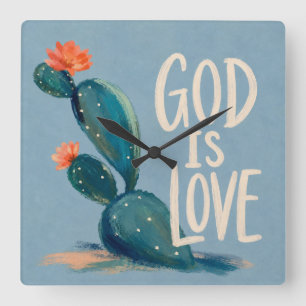 Horloge Carrée DIEU EST AMOUR Cadeau d'encouragement chrétien