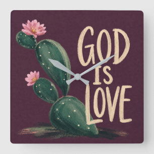 Horloge Carrée DIEU EST AMOUR Cadeau d'encouragement chrétien