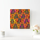 Horloge Carrée Dindes de Thanksgiving Colorées et Amusantes (Maison)