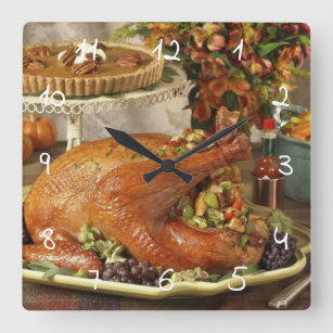Horloge Carrée Dîner de dinde Thanksgiving