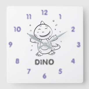Horloge Carrée Dinosaur - Animal d'art esquissé en noir et blanc
