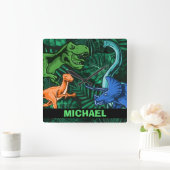 Horloge Carrée Dinosaur Enfants Dino Jurassic Trex Garçon Personn (Maison)
