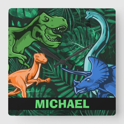 Horloge Carrée Dinosaur Enfants Dino Jurassic Trex Garçon Personn (Recto)