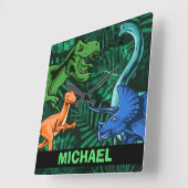 Horloge Carrée Dinosaur Enfants Dino Jurassic Trex Garçon Personn (Angle)