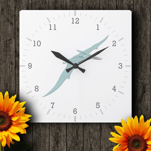 Horloge Carrée Dinosaure bleu 4 de ptérodactyle