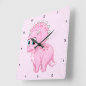 Horloge Carrée Dinosaure de Cute Baby Pink (Angle)