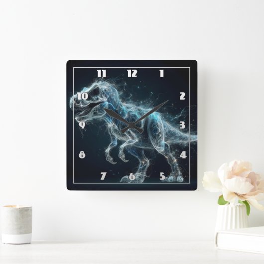 Horloge Carrée Dinosaure éthérique dans un cadre mystique (Maison)
