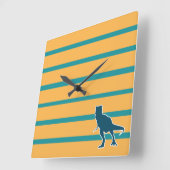 Horloge Carrée dinosaure t-rex jurassique rayures bleu jaune (Angle)