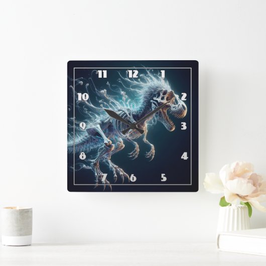 Horloge Carrée Dinosaure translucide Squelette brillant dans l'ob (Maison)
