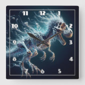 Horloge Carrée Dinosaure translucide Squelette brillant dans l'ob (Recto)
