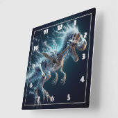 Horloge Carrée Dinosaure translucide Squelette brillant dans l'ob (Angle)