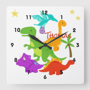 Horloge Carrée Dinosaures de bébé en caricature