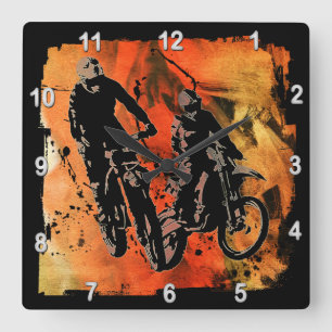 Horloge Carrée Dirtbiker Duo Red and Orange Grunge