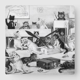Horloge Carrée Discipline de la classe de chats, Louis Wain