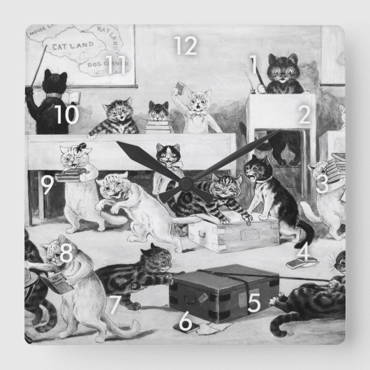 Horloge Carrée Discipline de la classe de chats, Louis Wain (Recto)