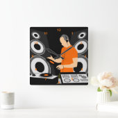 Horloge Carrée DJ En Vinyle De Tournage Sur Les Pont (Maison)
