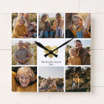 Horloge Carrée do-it-yourself Famille Moderne Photo Collage Gold<br><div class="desc">Faites votre propre Family keepsavec cette 8 photo moderne imprimé horloge murale de coeur d'or avec votre nom de famille personnalisé et l'année. Grand cadeau pour grands-parents !</div>
