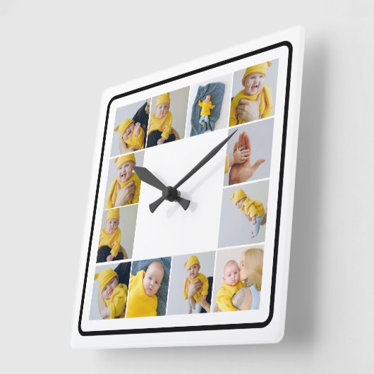 Horloge Carrée do-it-yourself Personnalisé 12 Photo Collage Modèl (Angle)