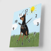 Horloge Carrée Doberman assis (Angle)