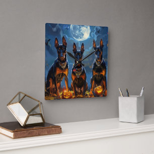 Horloge Carrée Doberman Halloween Épouvantable