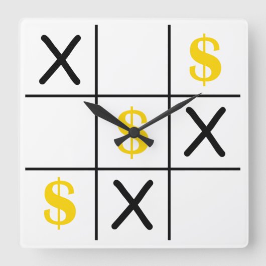 Horloge Carrée Dollar Tic Tac Toe (Recto)