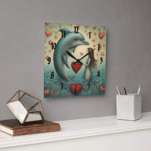 Horloge Carrée Dolphin Love 1