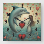 Horloge Carrée Dolphin Love 1 (Recto)
