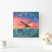 Horloge Carrée Dolphins Beach Sunset Nautique (Maison)