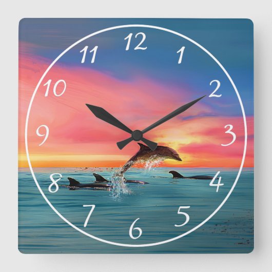 Horloge Carrée Dolphins Beach Sunset Nautique (Recto)