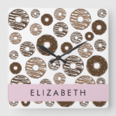 Horloge Carrée Donuts Au Chocolat, Donuts Au Caramel, Glace, Votr (Recto)