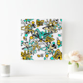 Horloge Carrée Doodle, abstrait (Maison)