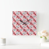 Horloge Carrée Doodle Art Style Red Pink Roses Hearts Valentine's (Maison)