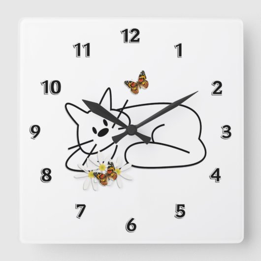 Horloge Carrée Doodle cat (Recto)