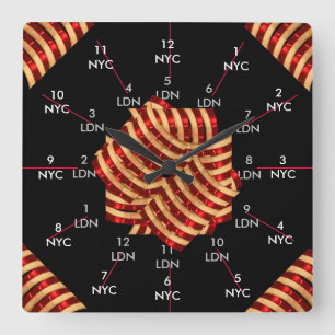 Horloge Carrée Double fuseau horaire NYC Londres R-U CricketDiane