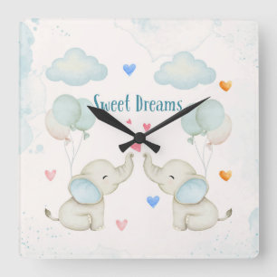 Horloge Carrée Douces Rêves Pouponnière Éléphant de Bébé