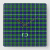 Horloge Carrée Douglas Official Tartan avec monogramme / nom (Recto)