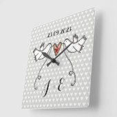 Horloge Carrée Doves blanches personnalisées Mariage Cadeau en pl (Angle)