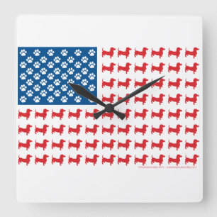Horloge Carrée Doxie-USA-FLAG-for-Darks