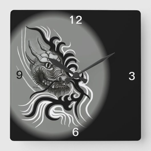 Horloge Carrée Dragon à tatouage (Recto)